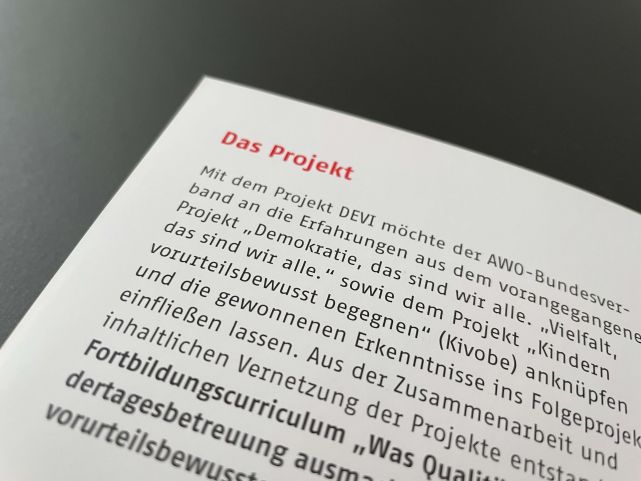 Heftseite mit Text der das Projekt beschreibt