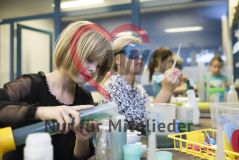 Mehrere Kinder Mädchen arbeiten experimentieren in einem Labor